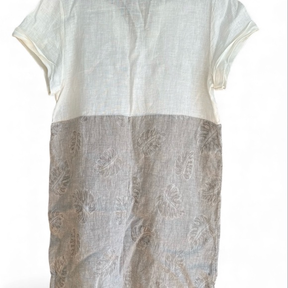 Lina Tomei Linen Dress Made in Italy XL White Tan Resort Wear Travel Coastal - Picture 2 of 8